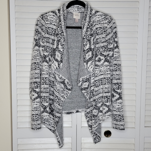 Knox Rose Boho Fuzzy Aztec Pattern Waterfall Drape Front Open Cardigan MEDIUM - Picture 2 of 10
